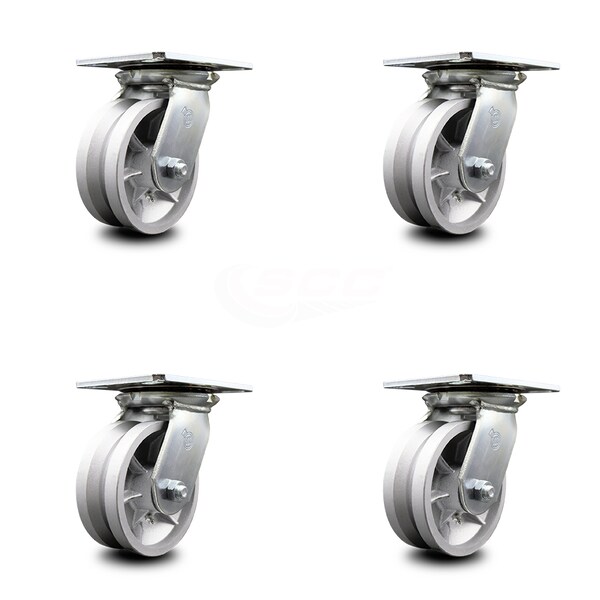 5 Inch Heavy Duty V Groove Semi Steel Caster Set with Ball Bearings SCC, 4PK